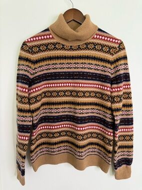 Brooks Brothers Red Fleece Merino Wool Blend Fair Isle Turtleneck Sweater Med